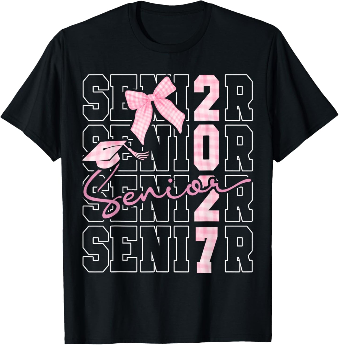Senior 2027 Class of 2027 Coquette Pink Bow Graduation 2027 T-Shirt - T-Shirt | Black