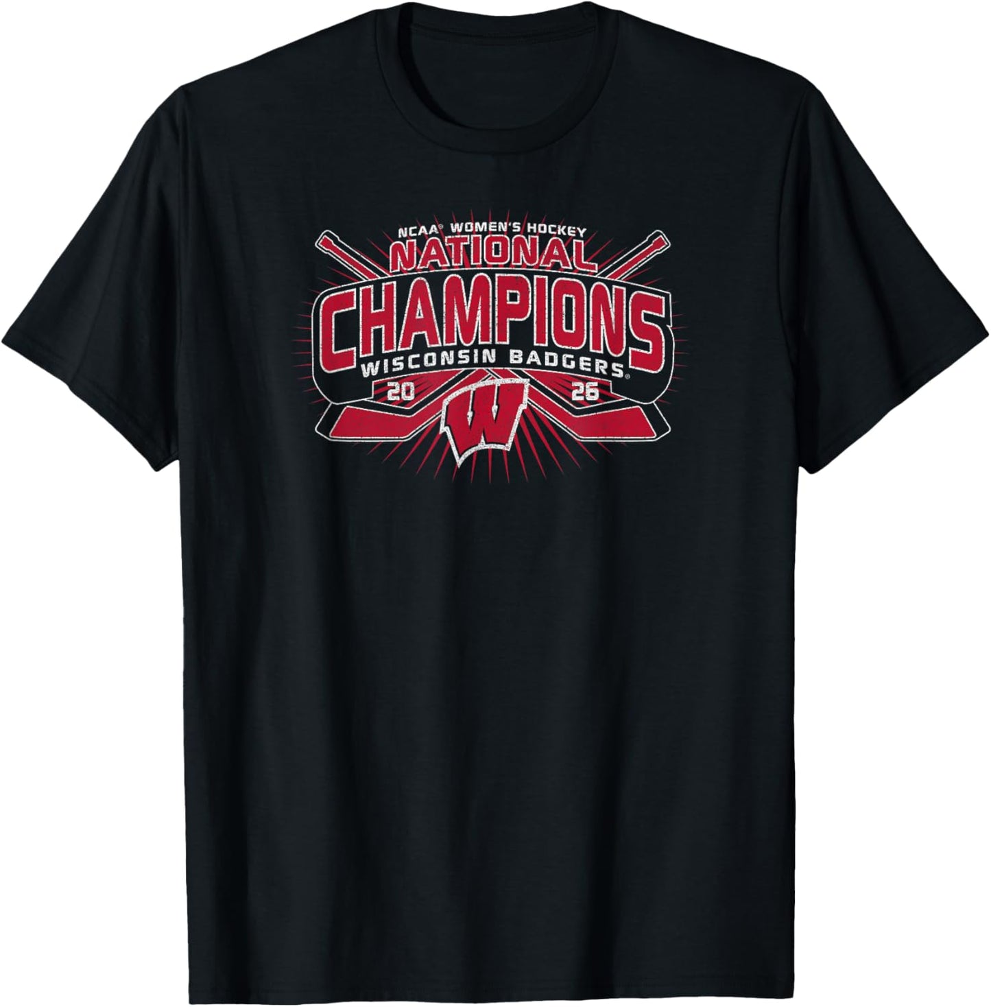 Wisconsin Badgers National Champs Women's Hockey 2026 Black T-Shirt - T-Shirt | Black
