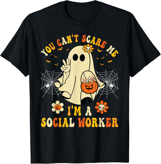 You Can't Scare Me I'm a School Social Worker Halloween T-Shirt - T-Shirt | Black