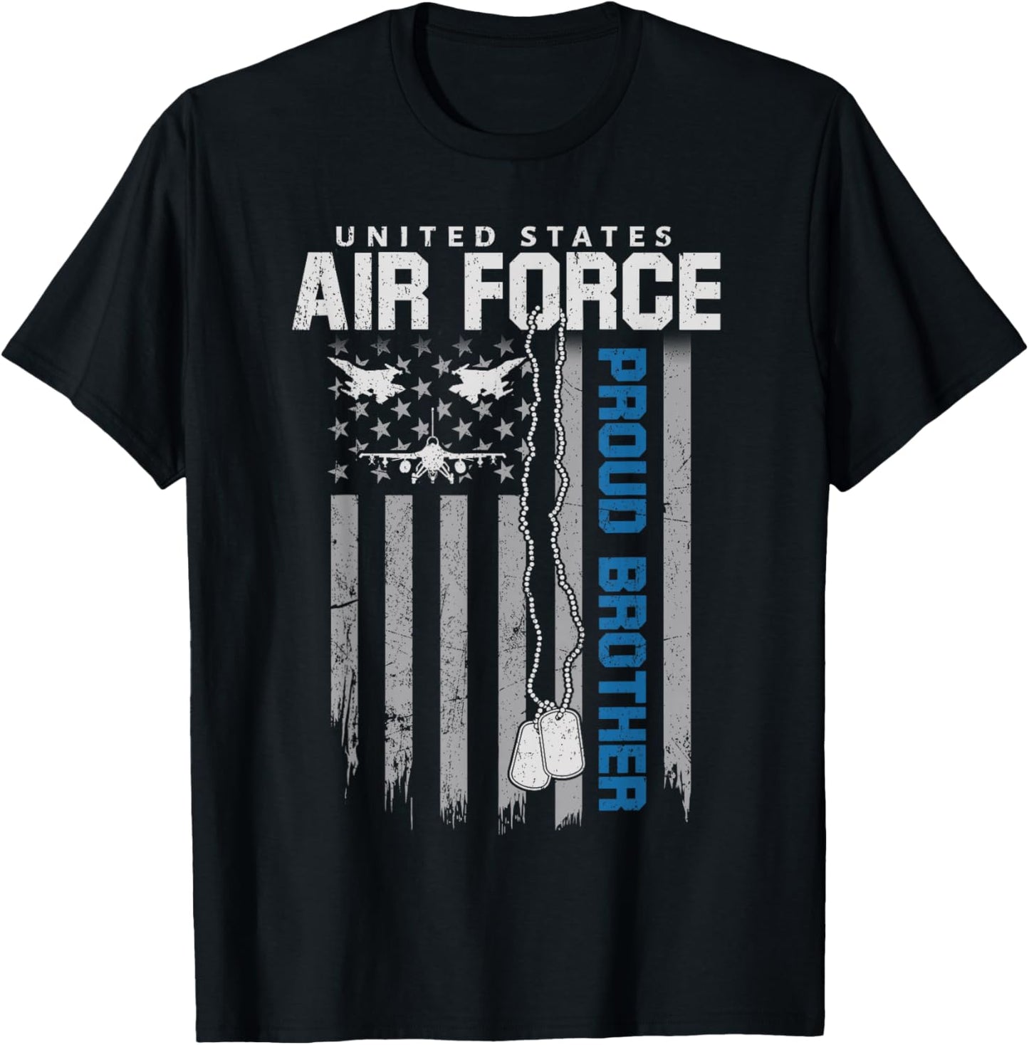 US Air Force Proud Brother Flag USAF Family Matching T-Shirt - T-Shirt | Black