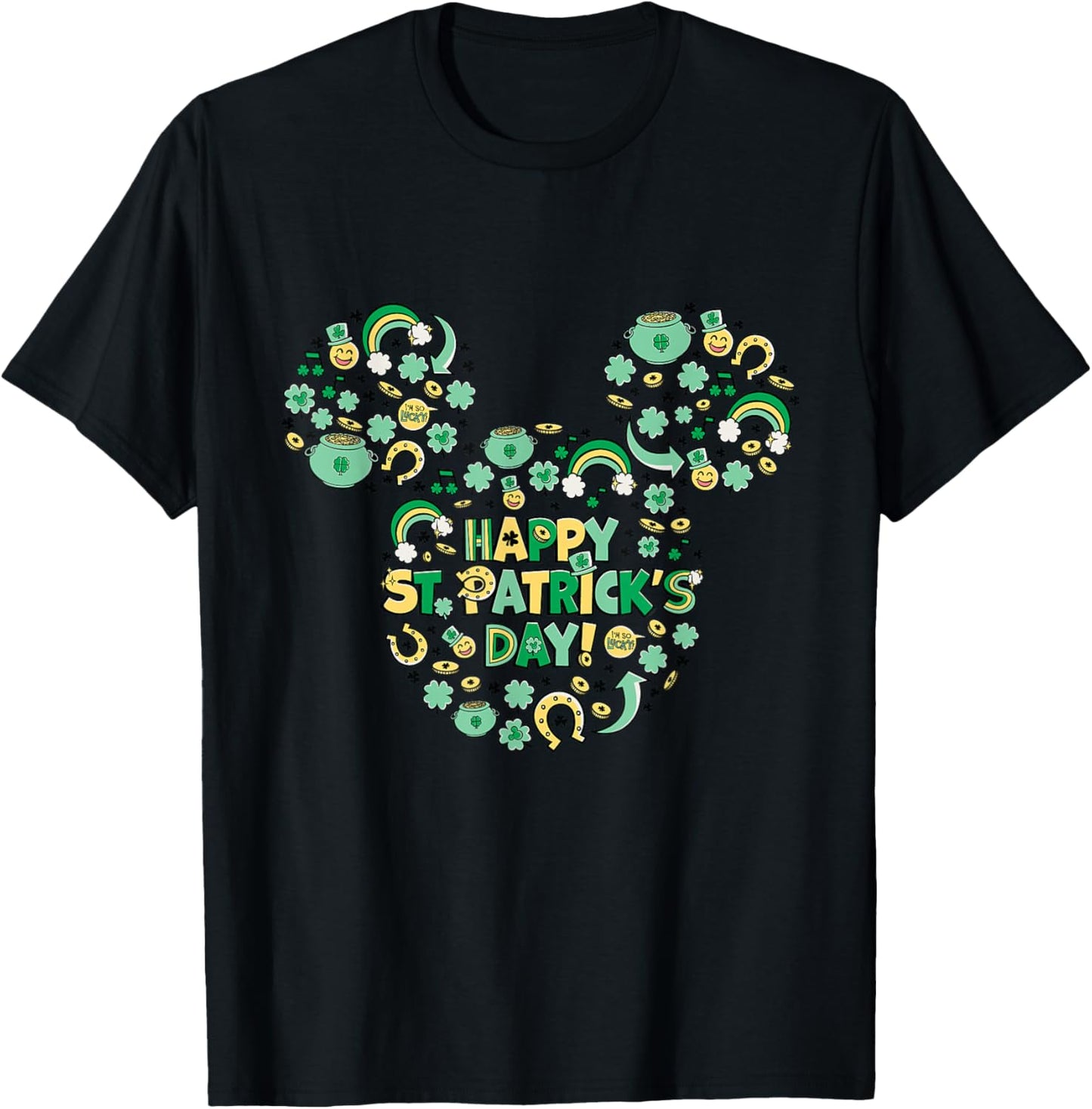 NEW Disney Mickey Mouse Lucky Icons Happy St. Patrick's Day T-Shirt - T-Shirt | Black