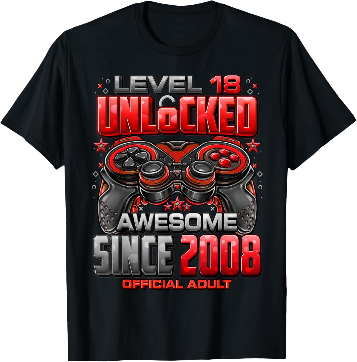 Level 18 Unlocked Awesome Since 2008 18th Birthday Gaming T-Shirt - T-Shirt | Black