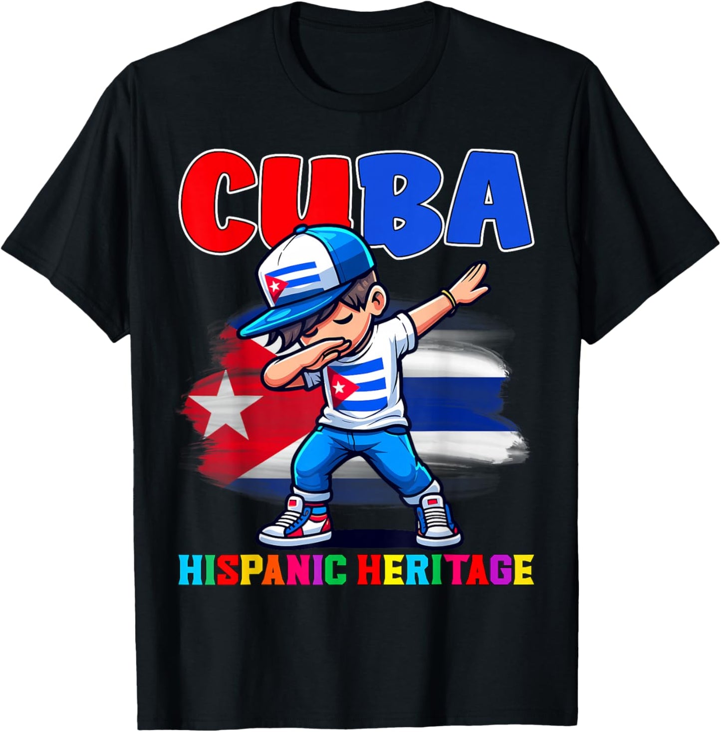 Cuba Dabbing Kid Hispanic Heritage Celebration for Kids T-Shirt - T-Shirt | Black