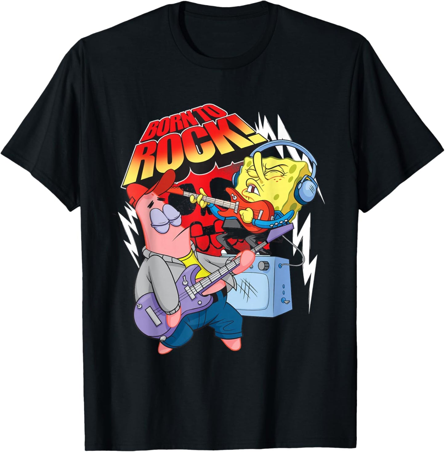 Spongebob with Patrick Star Born to Rock! T-Shirt - T-Shirt | Black