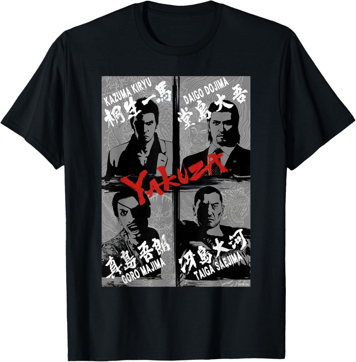 Like a Dragon & Yakuza Group (Gray Tonal) T-Shirt - T-Shirt | Black