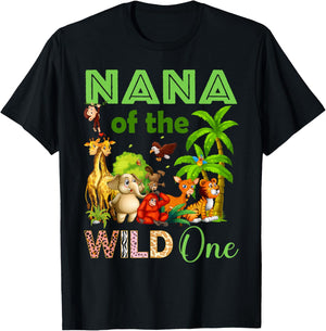 Nana Of The Wild One Birthday 1st Safari Jungle Family T-Shirt - T-Shirt | Black
