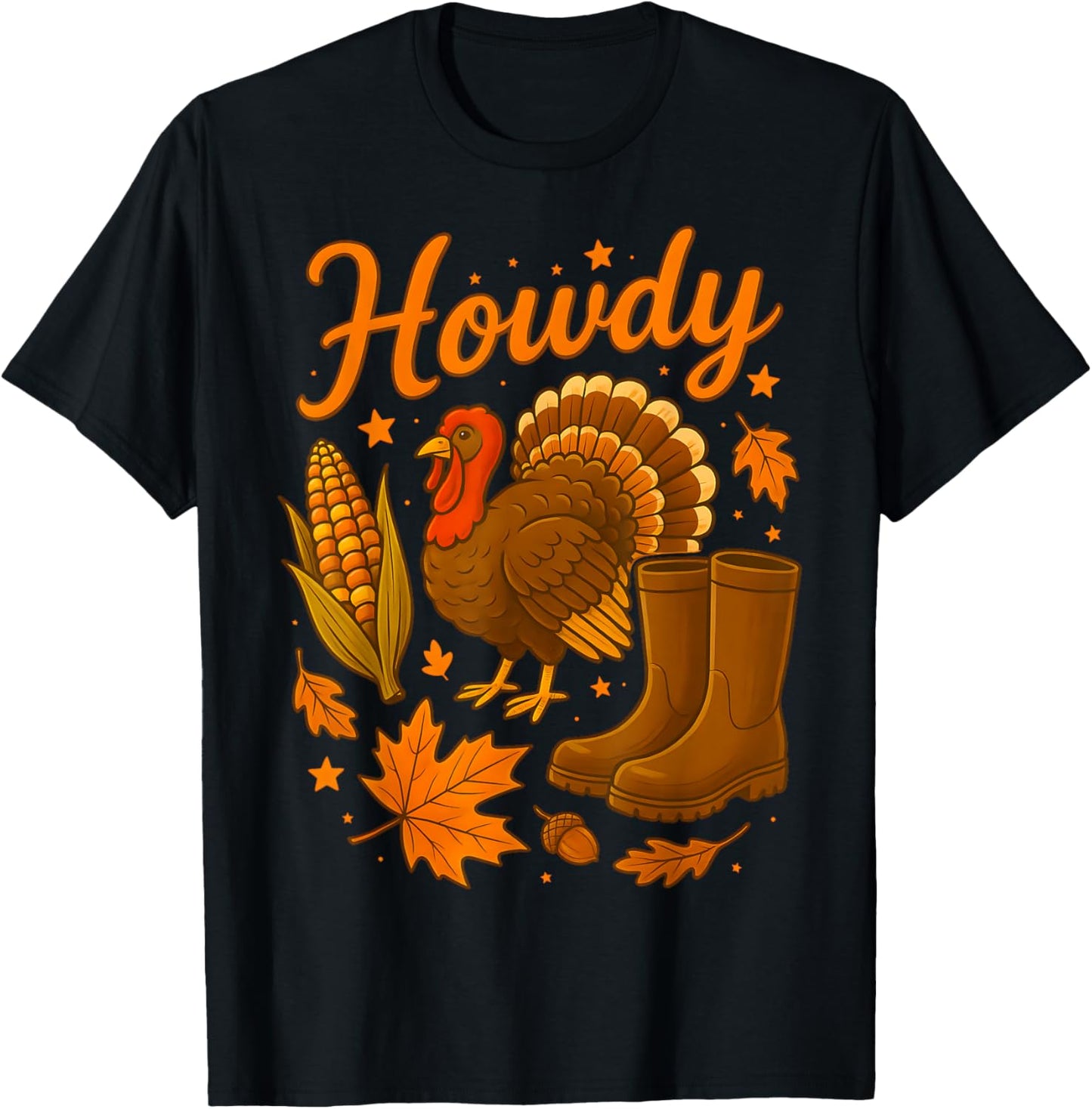 Howdy Cowgirl Western Rodeo Cozy Fall Thanksgiving Turkey T-Shirt - T-Shirt | Black