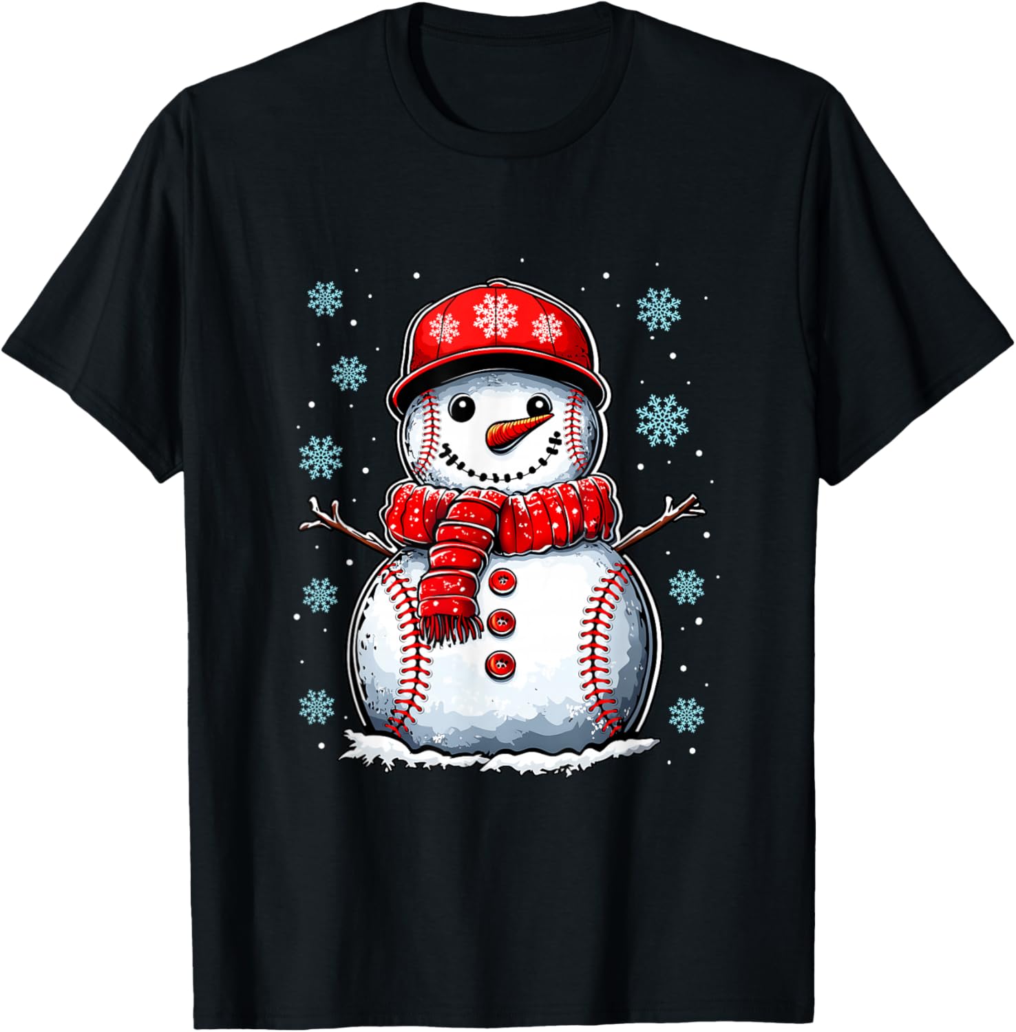 Christmas Baseball Snowman Boys Baseball Christmas Women Men T-Shirt - T-Shirt | Black