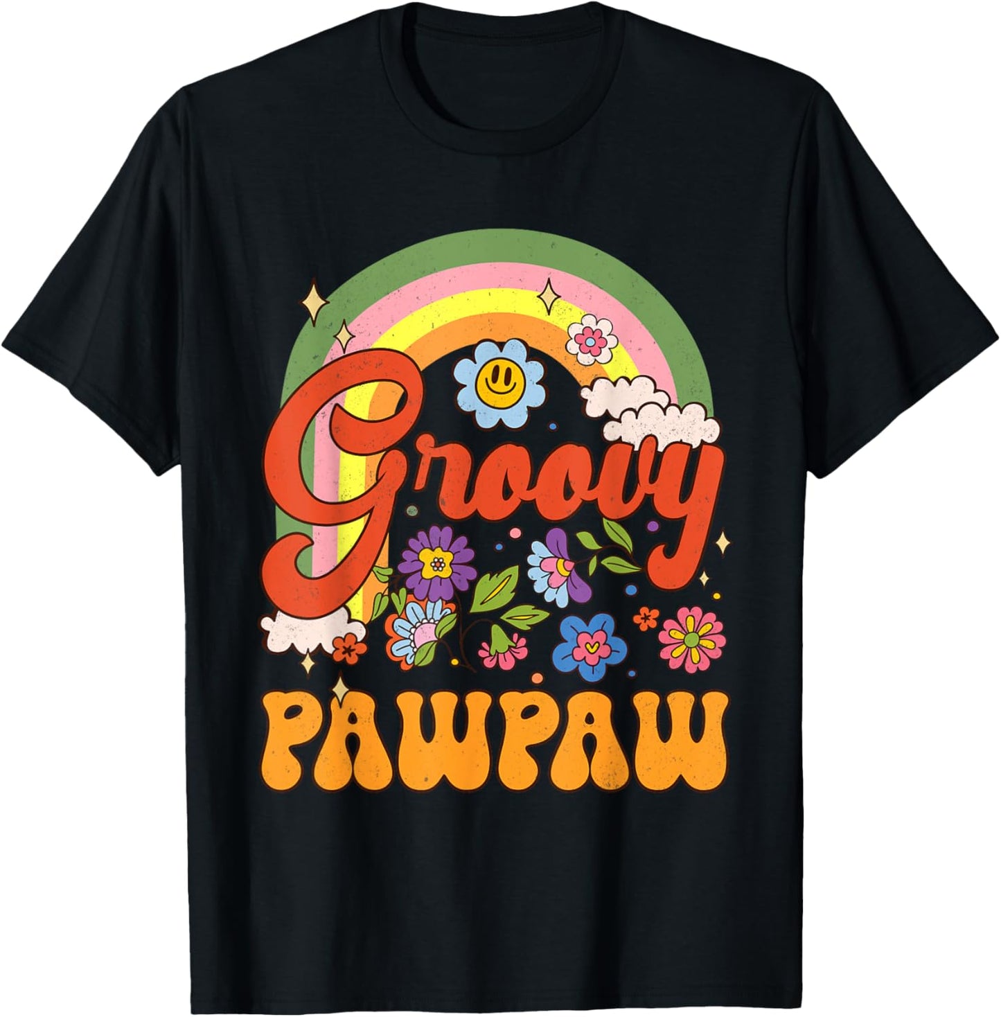 Groovy Pawpaw Hippie Rainbow Father's Day Dad Grandpa Men T-Shirt - T-Shirt | Black