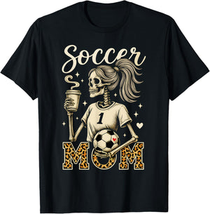 Soccer Mom Skeleton Coffee Leopard Style Vintage Halloween T-Shirt - T-Shirt | Black