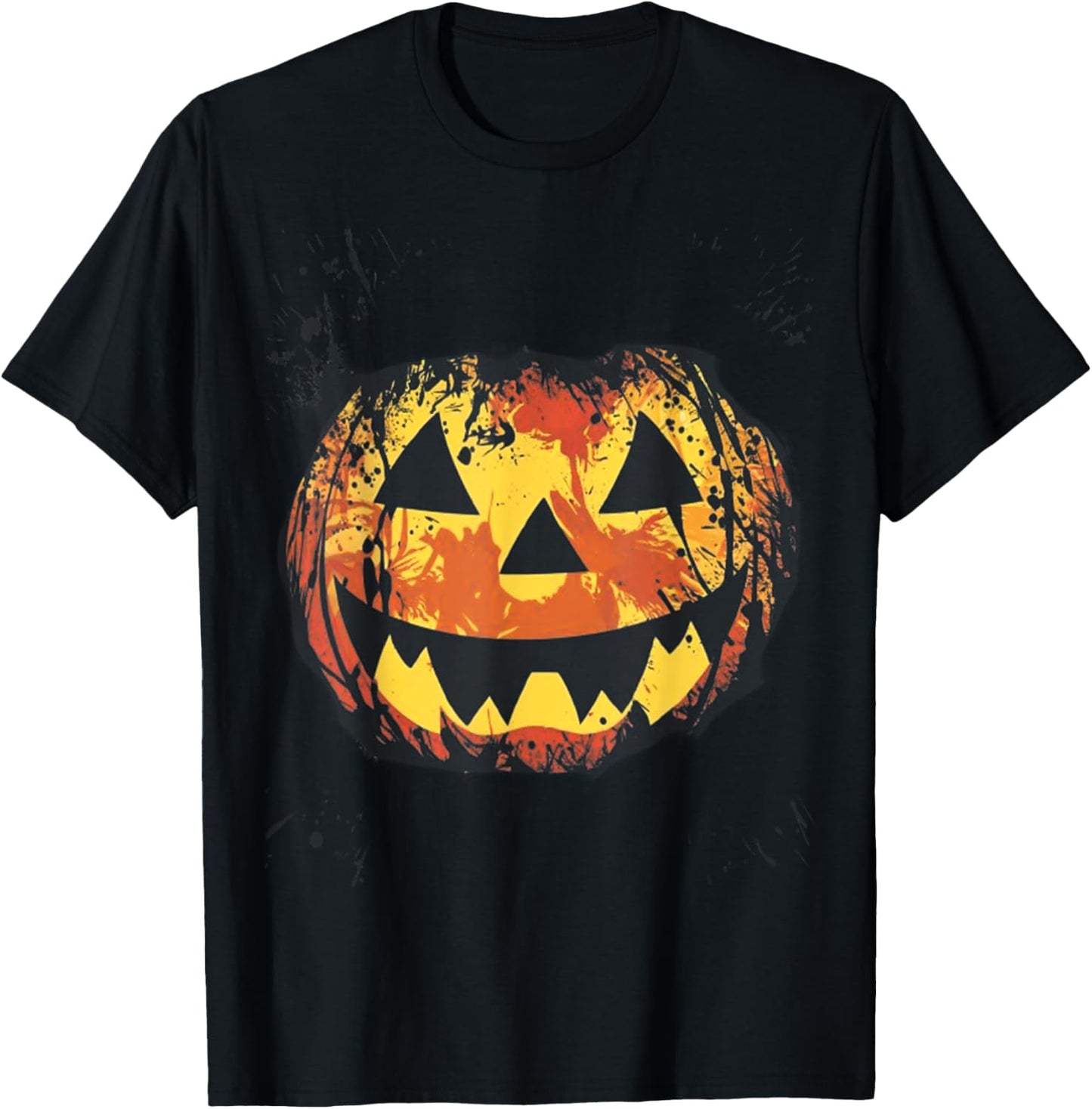 Orange Tie Dye Jack O Lantern Face Halloween T-Shirt - T-Shirt | Black