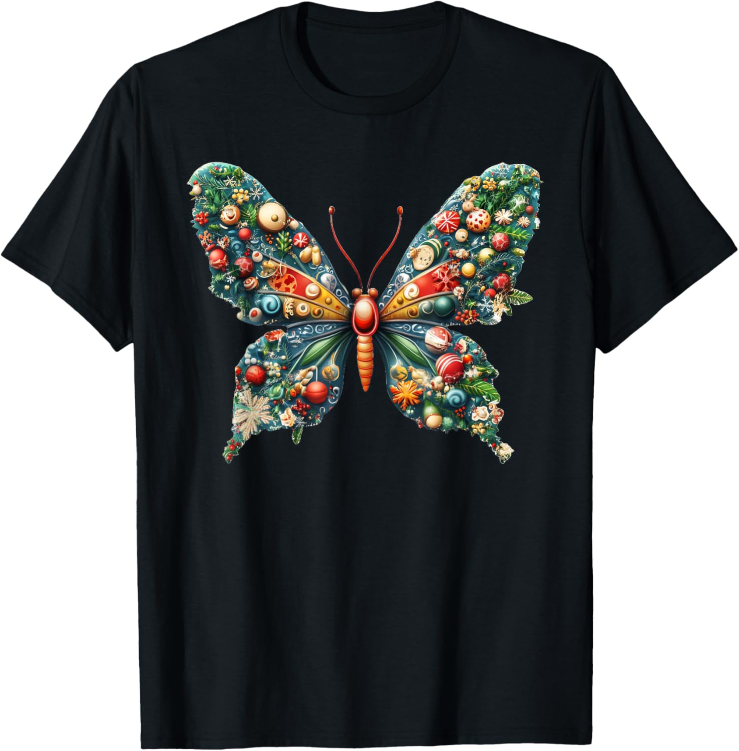 Christmas Butterfly Xmas T-Shirt - T-Shirt | Black