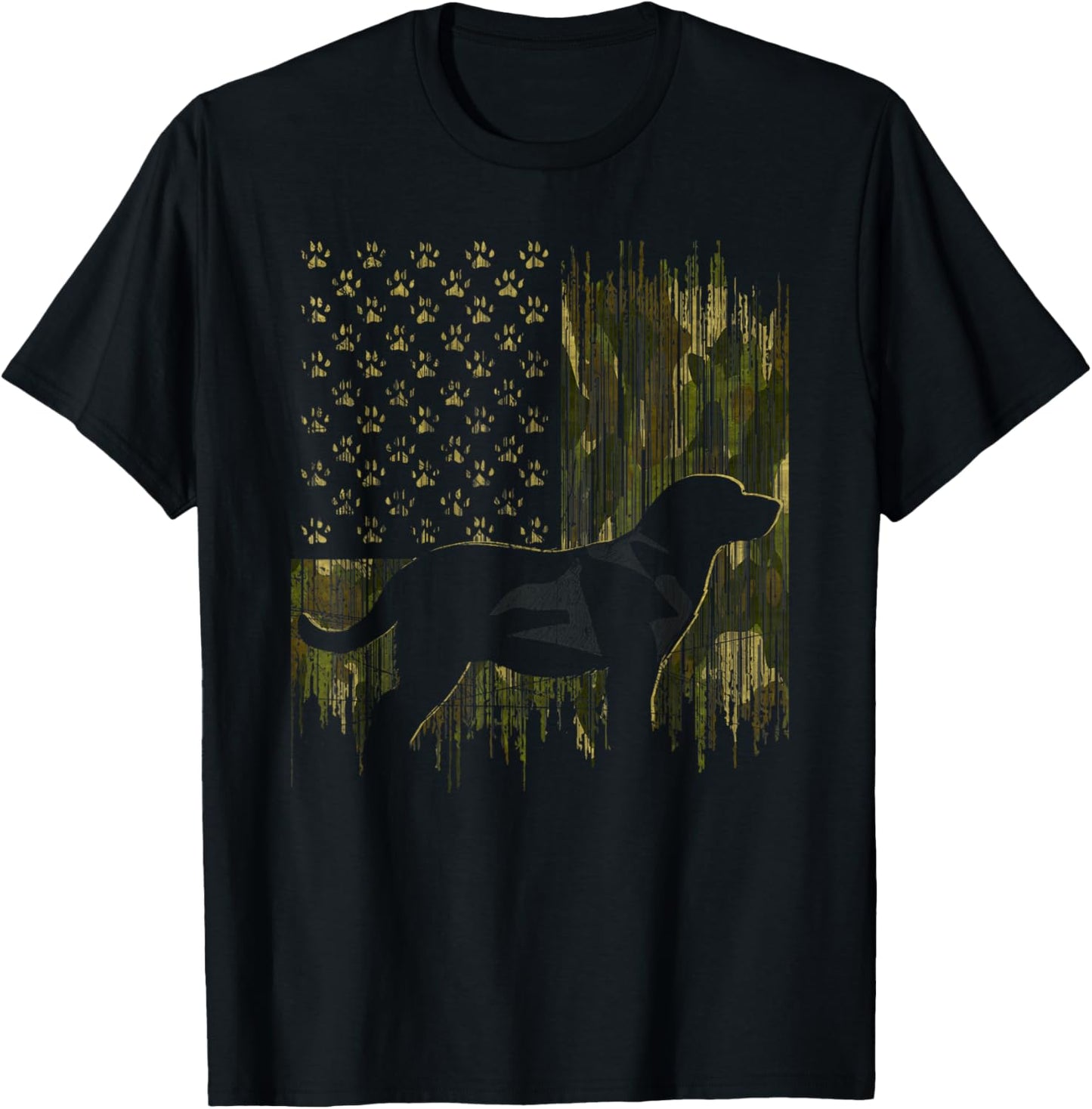 Vintage Camouflage USA Flag Love Labrador Dog Lab Silhouette T-Shirt - T-Shirt | Black