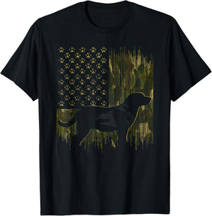 Vintage Camouflage USA Flag Love Labrador Dog Lab Silhouette T-Shirt - T-Shirt | Black
