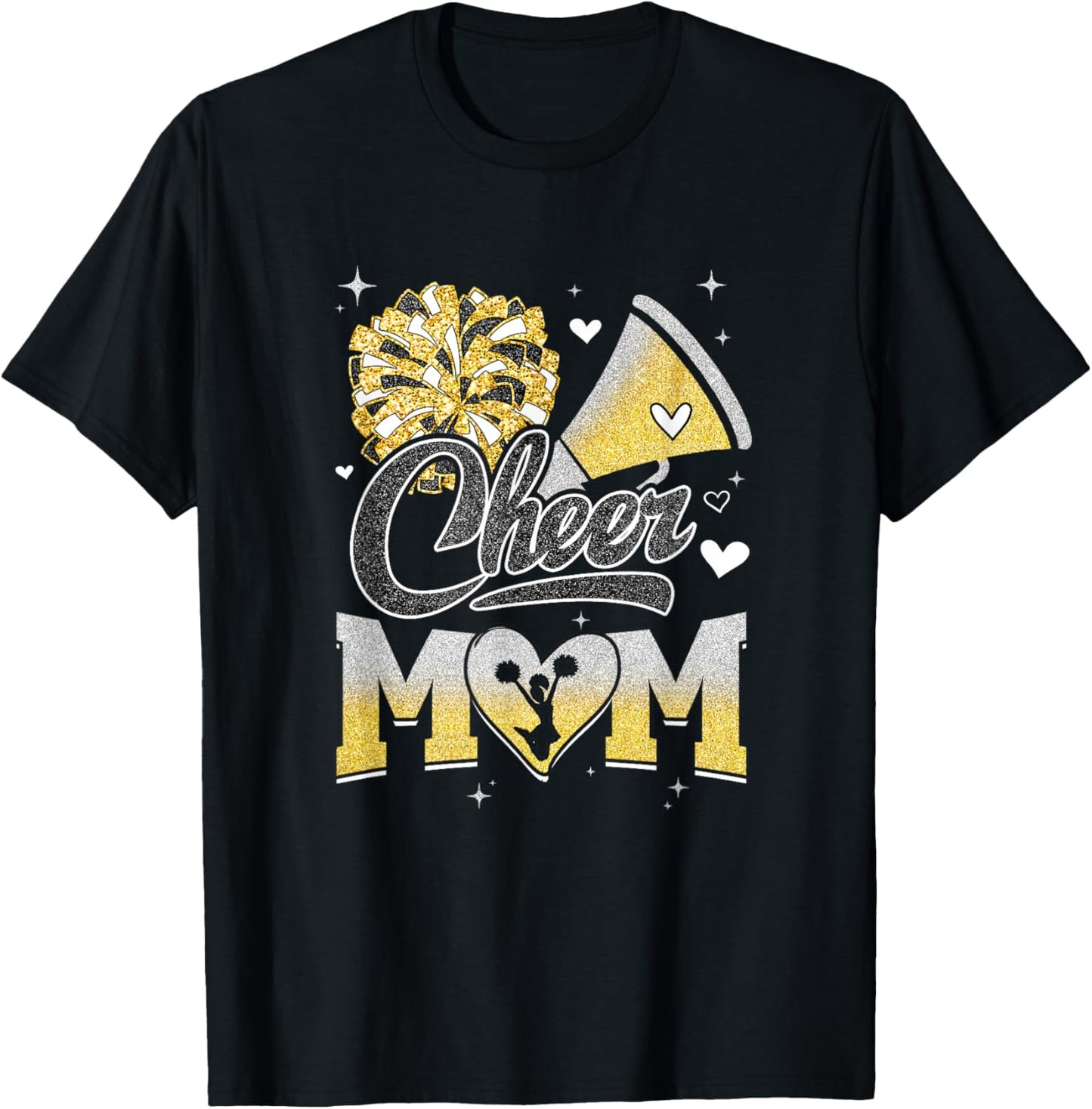 Cheer Mom Yellow Cheerleading Football Graphic T-Shirt - T-Shirt | Black