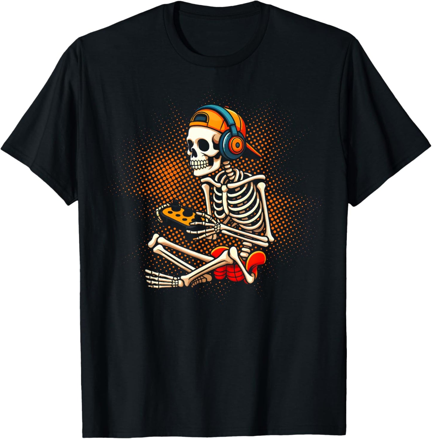 Funny Gaming Hallowen Skeleton Gamer Video Kids Boys T-Shirt - T-Shirt | Black