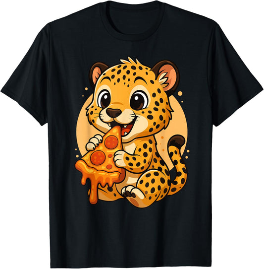 Lustiger Geparden-Ess-Pizza-Grafik für Jungen und Mädchen, Geparden-Liebhaber T-Shirt - T-Shirt | Black