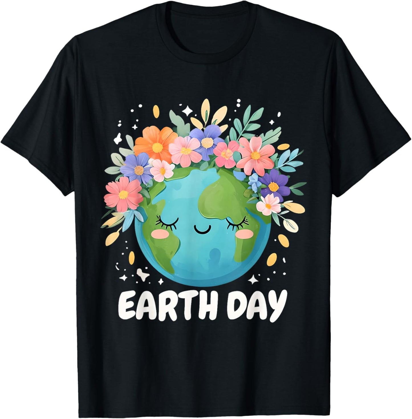 Earth Day Shirt Cute & Floral Planet Earth Day 2026 T-Shirt - T-Shirt | Black