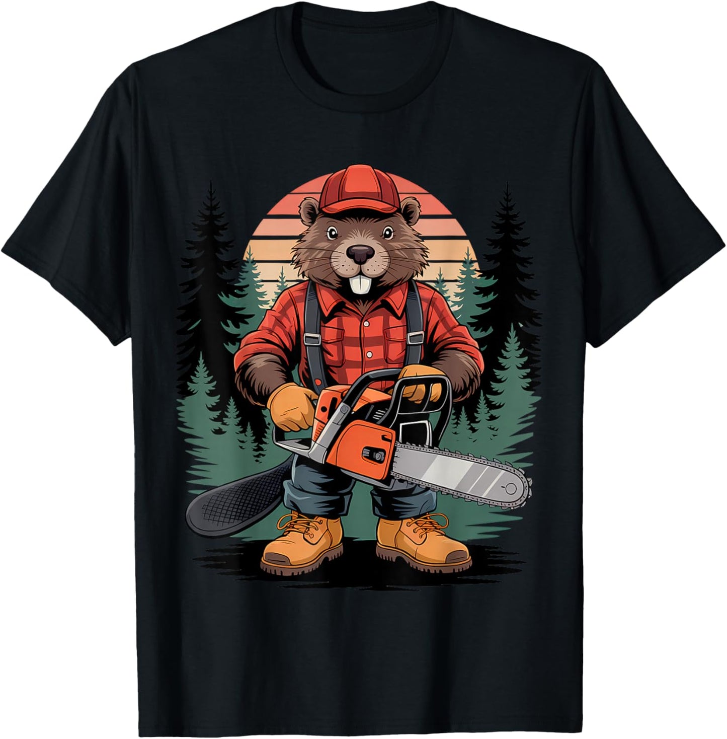 Castor Mignon avec tronçonneuse Enfants garçons Filles Menuisier T-Shirt - T-Shirt | Black
