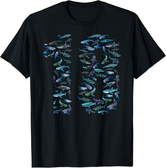 18th Birthday Boy & Girl Eighteen-Year-Old Fish Whale Shark T-Shirt - T-Shirt | Black