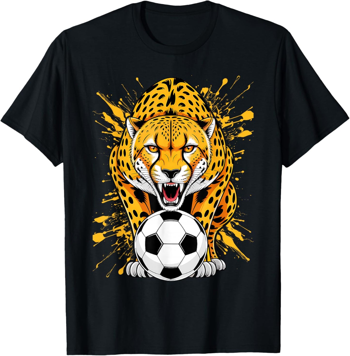 Cheetah Playing Soccer Funny Animal T-Shirt - T-Shirt | Black