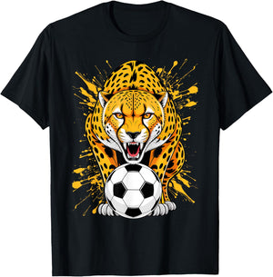 Cheetah Playing Soccer Funny Animal T-Shirt - T-Shirt | Black