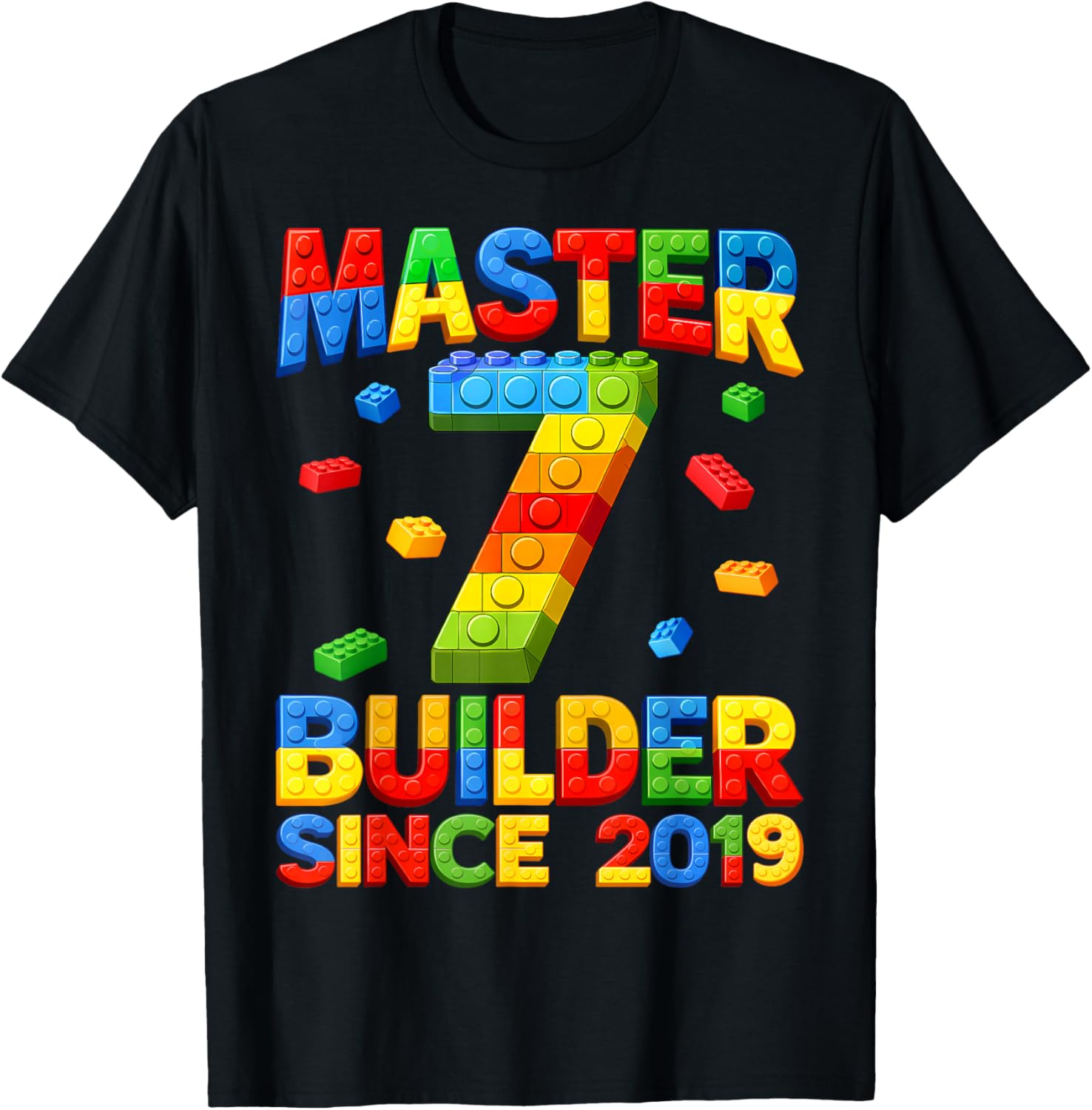 Master Builder 7th Birthday 2019 7 Years Old Building Brick T-Shirt - T-Shirt | Black