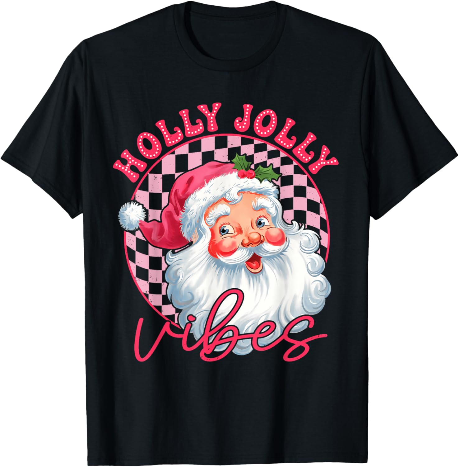 Groovy Cute Santa Claus Christmas Vibes Xmas Women Girl Kids T-Shirt - T-Shirt | Black