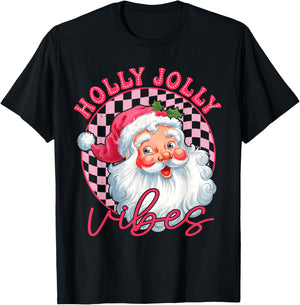 Groovy Cute Santa Claus Christmas Vibes Xmas Women Girl Kids T-Shirt - T-Shirt | Black
