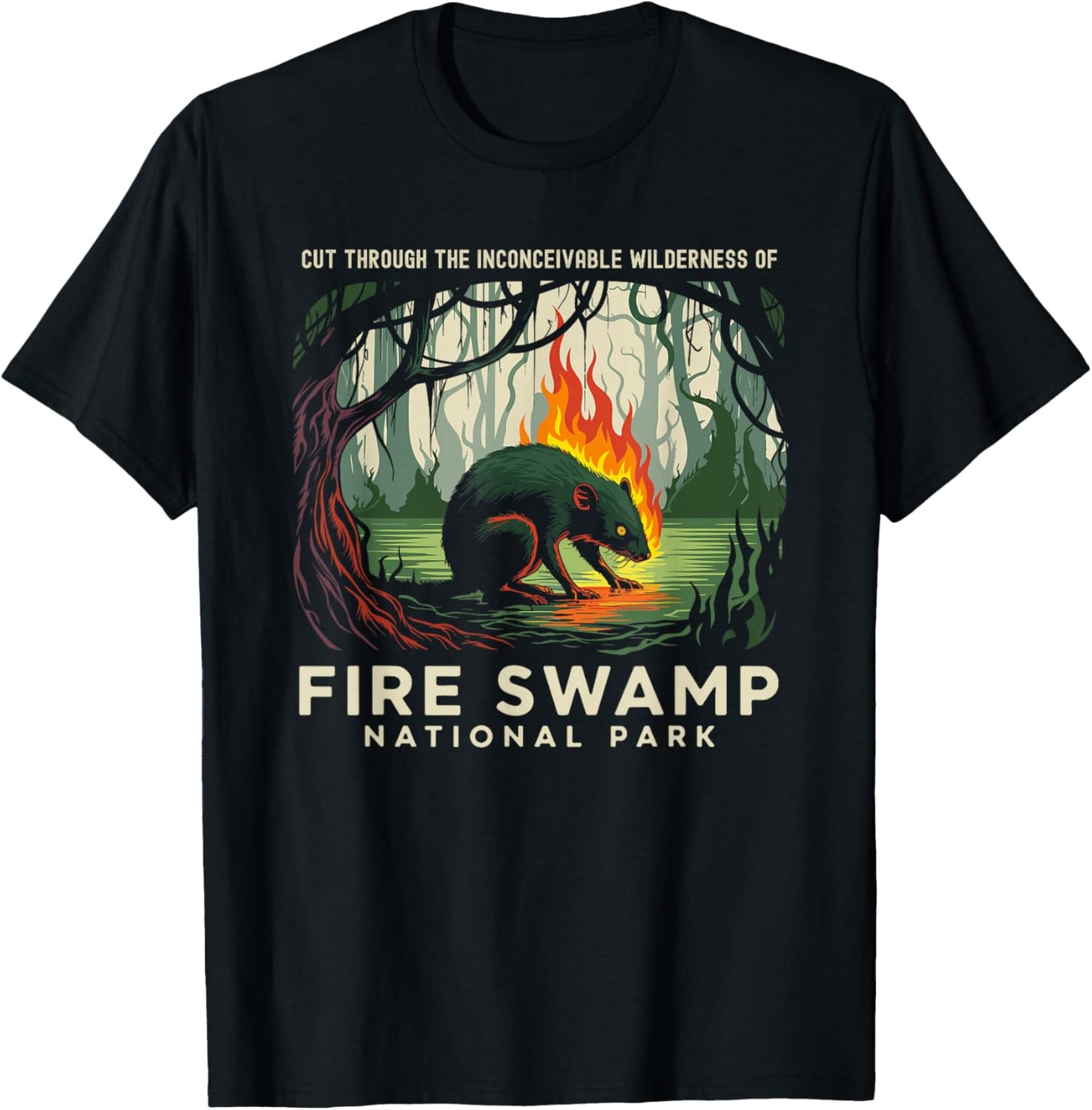 Fire Swamp National Park Camping Hiking Mountain T-Shirt - T-Shirt | Black