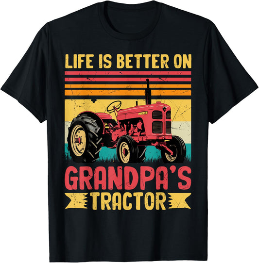 Farm Tractor Boy Life Is Better On Grandpas Tractor Kids T-Shirt - T-Shirt | Black