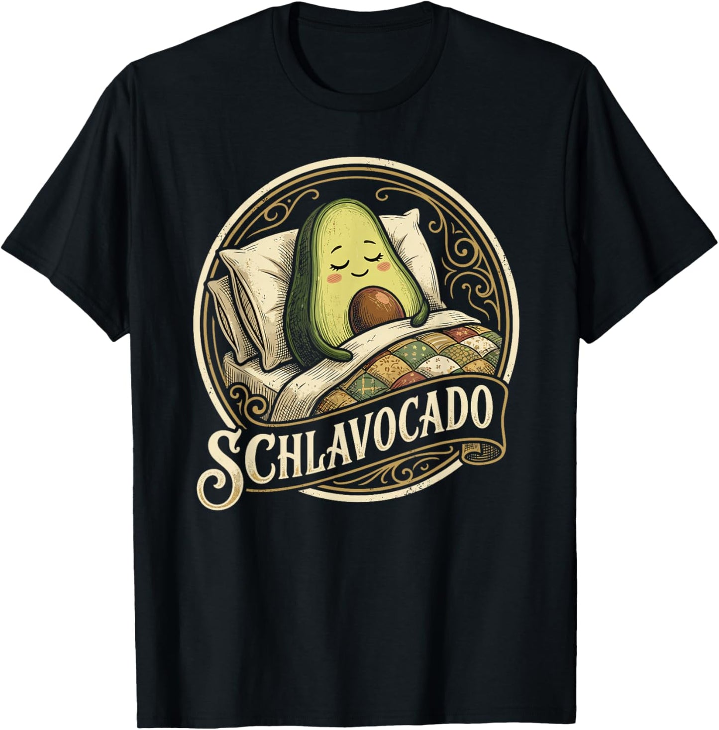 Schlavocado Avocado Sleep Tired Late Sleeper Word Game T-Shirt - T-Shirt | Black