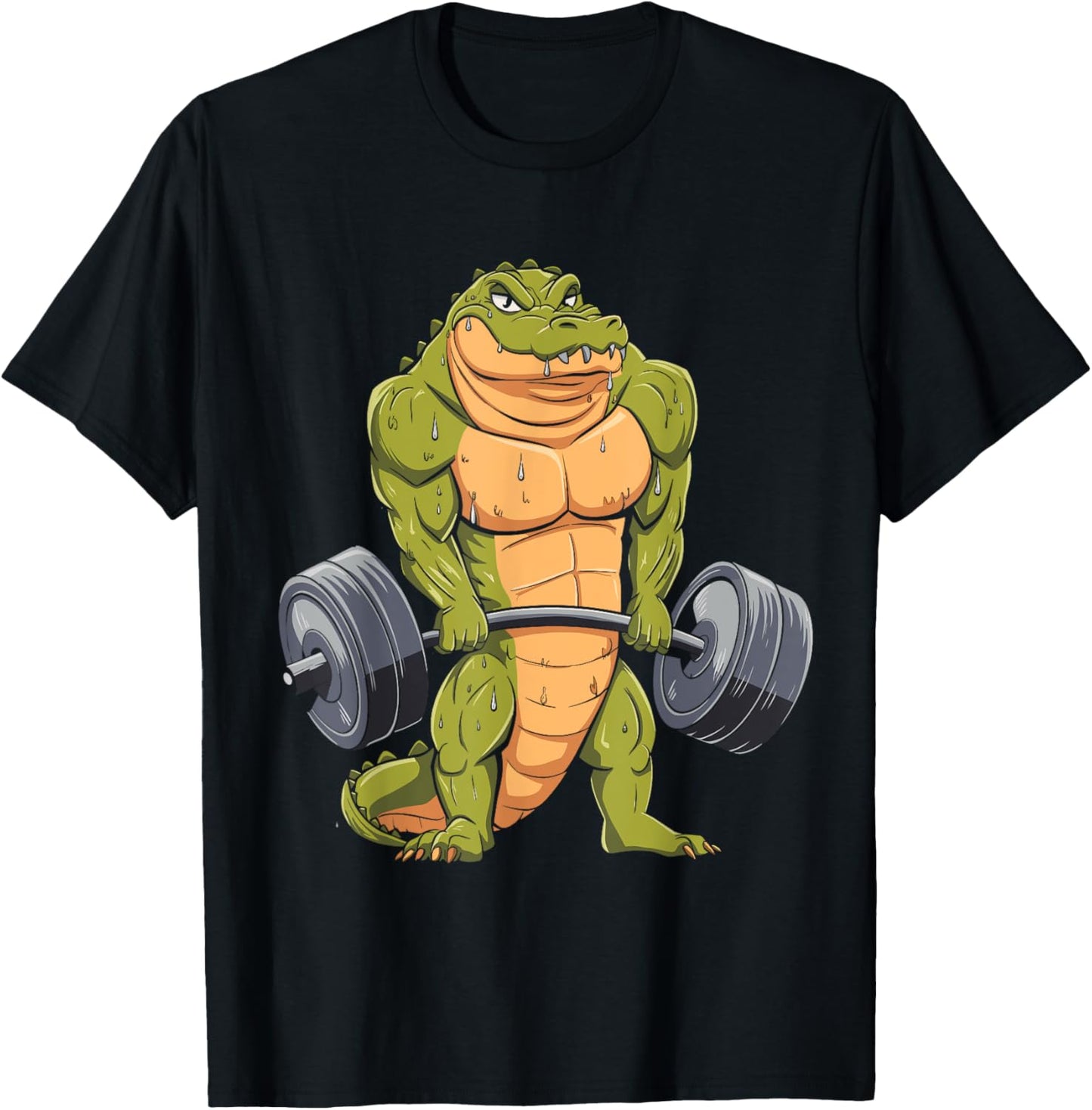 Funny Alligator Weightlifting Deadlift Fitness Gym Barbell T-Shirt - T-Shirt | Black