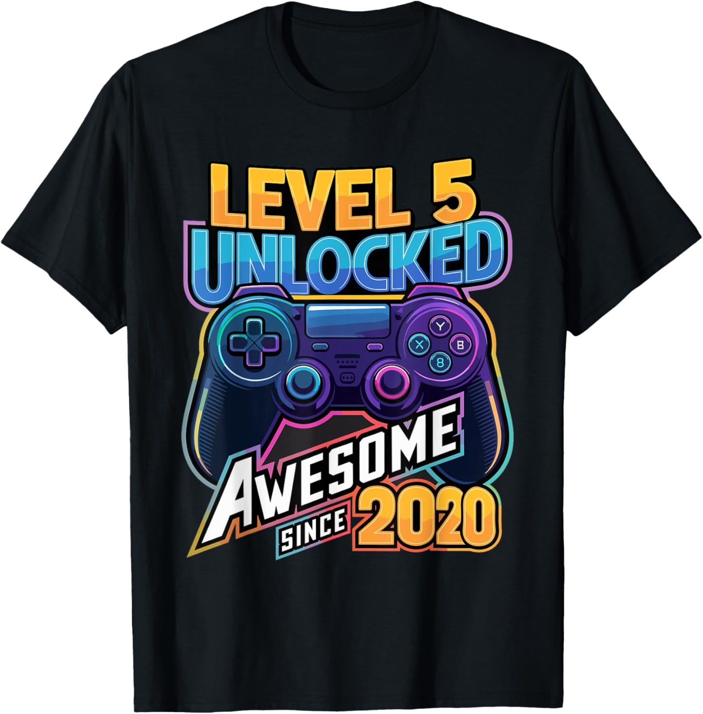 Level 5 Unlocked Awesome Since 2020 5th Birthday Gaming T-Shirt - T-Shirt | Black