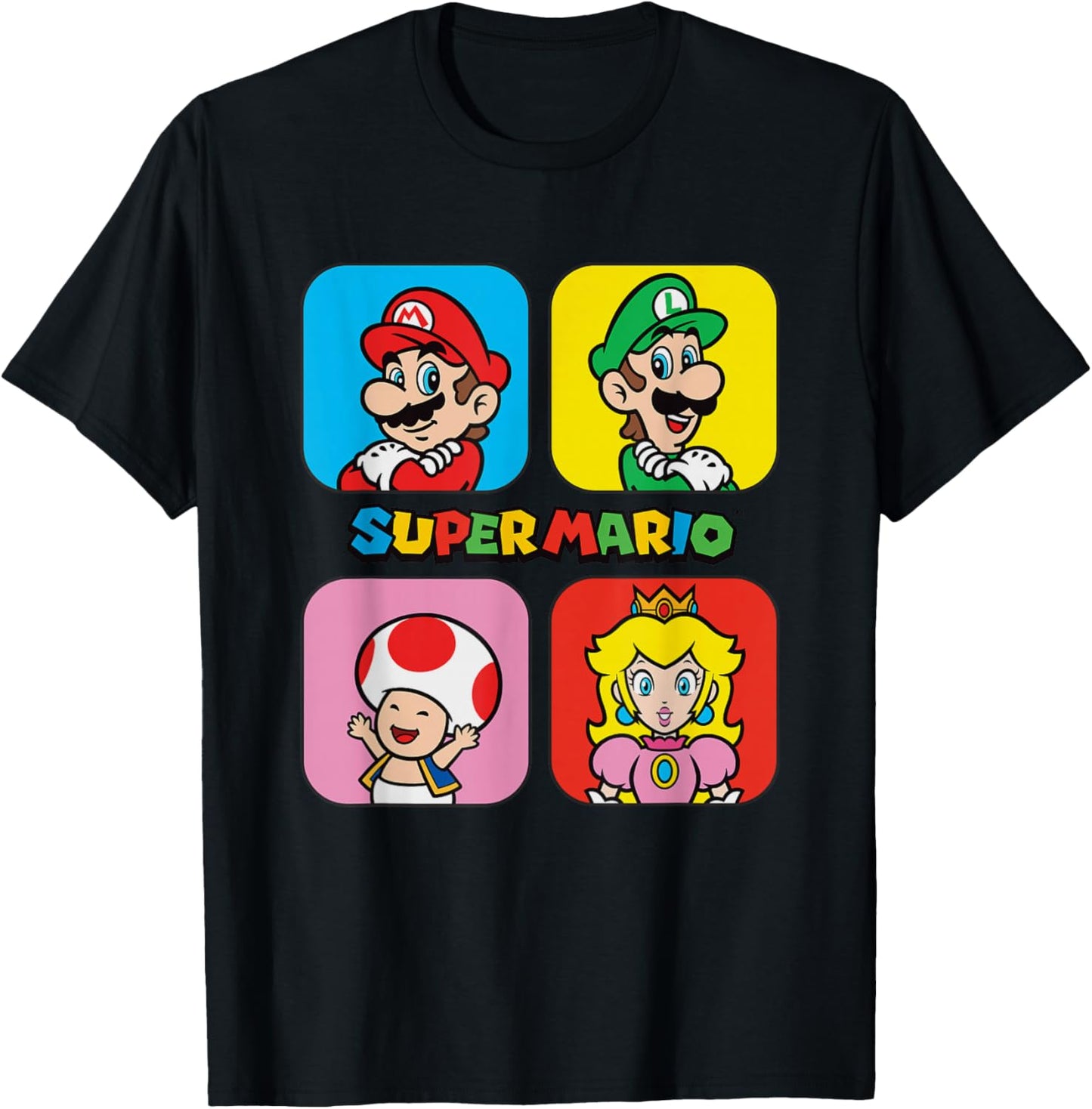 Super Mario Bros Toad & Peach Power Up Squares T-Shirt - T-Shirt | Black