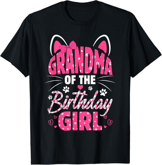 Grandma Of The Birthday Girl Cat Kitty Family Matching T-Shirt - T-Shirt | Black