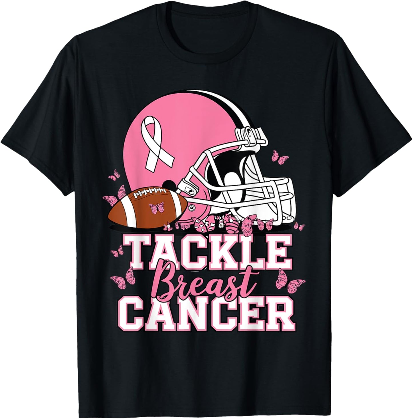 Pink Out Tackle Breast Cancer Awareness American Football T-Shirt - T-Shirt | Black