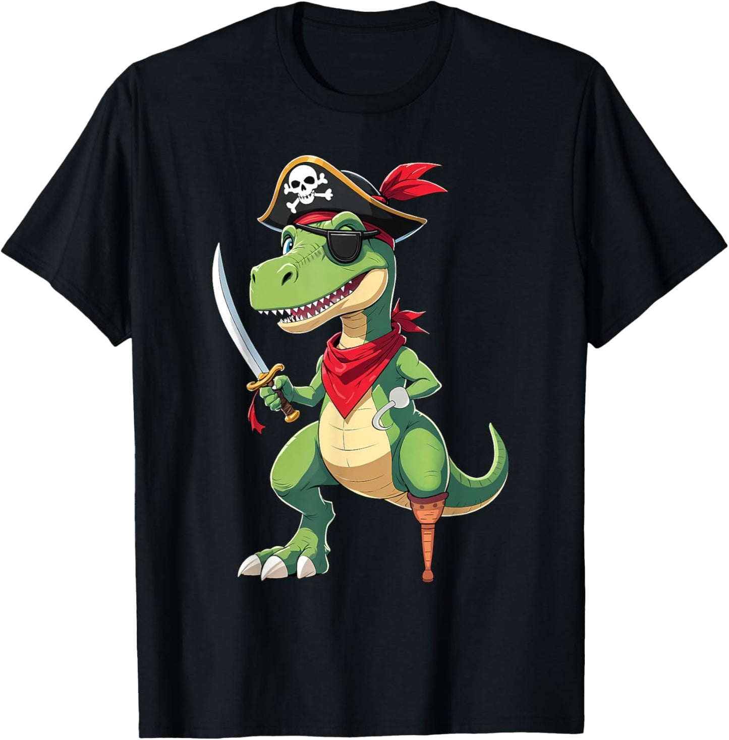Pirate Dinosaur T Rex Funny Kids Boys Halloween Costume T-Shirt - T-Shirt | Black