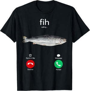 Funny Fish Calling Phone Screen Meme Design T-Shirt - T-Shirt | Black