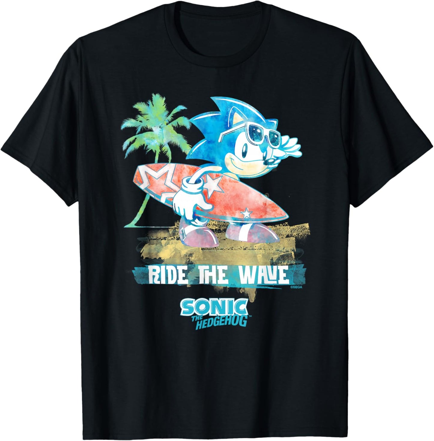 Sonic The Hedgehog - Ride The Wave Sonic T-Shirt - T-Shirt | Black