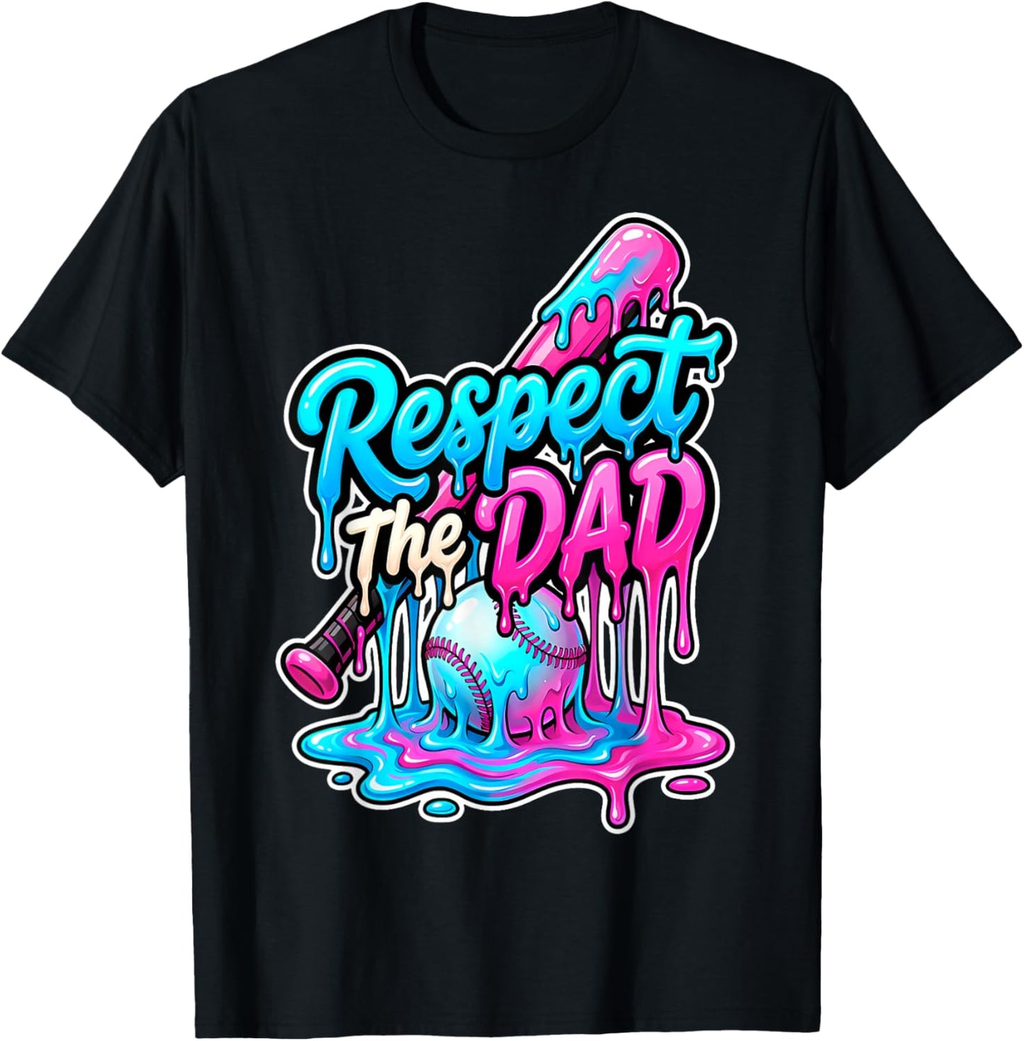 Respect The Dad Ice Cream Drip Baseball Game Day Fathers Day T-Shirt - T-Shirt | Black