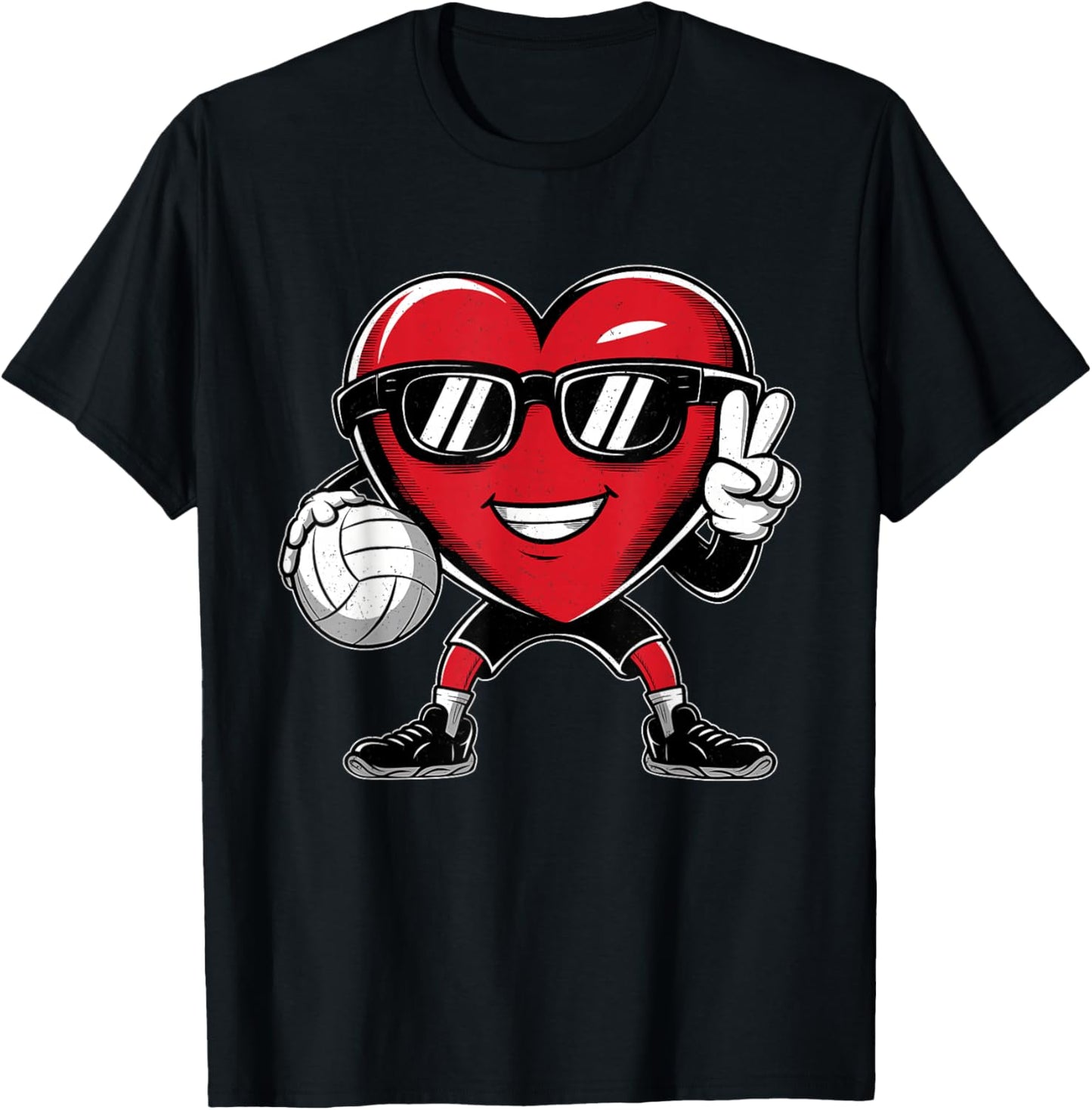 Heart Playing Volleyball Valentines Day Kids Boys Girls T-Shirt - T-Shirt | Black