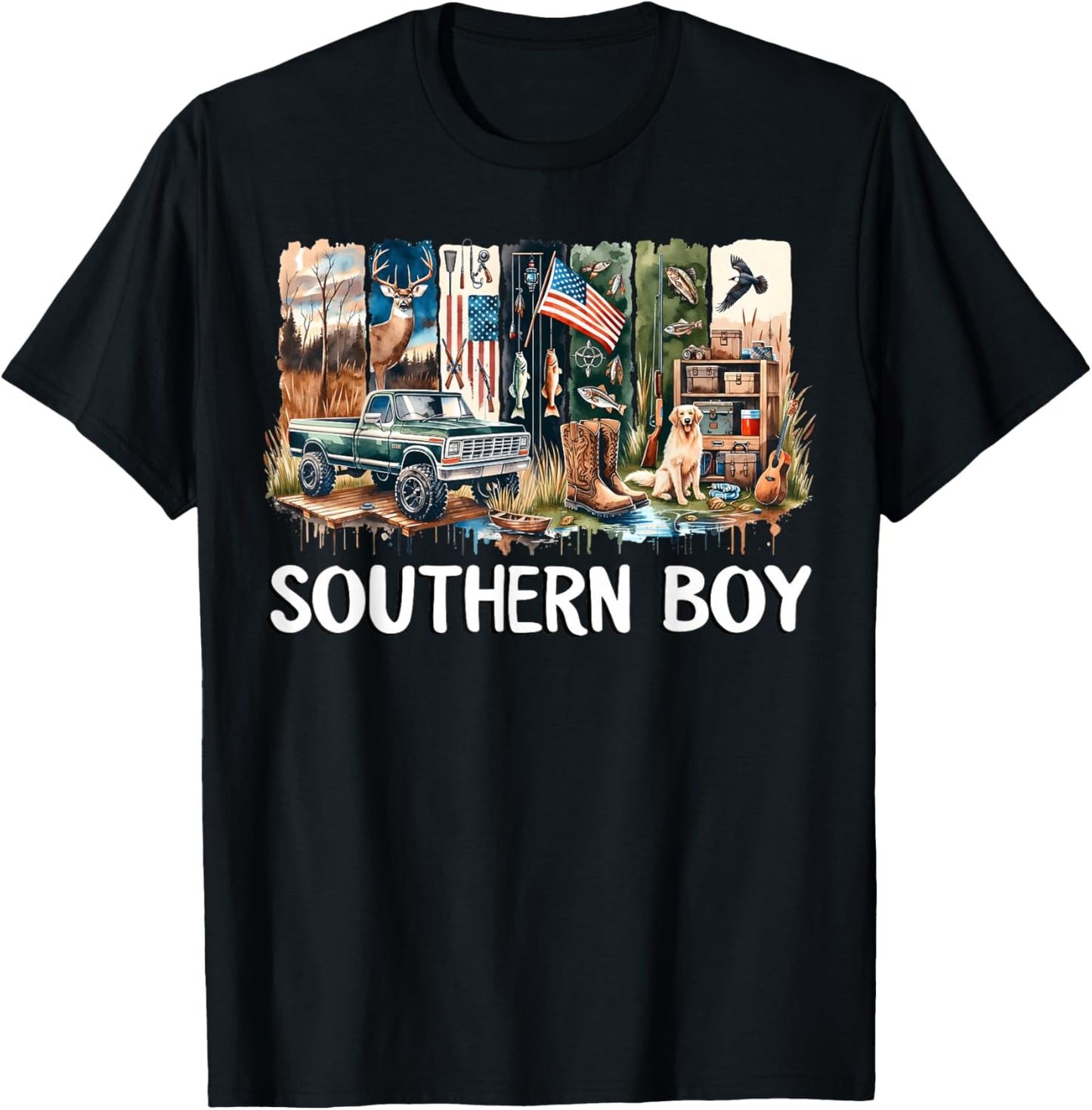 Southern Boy Hunting Dog Camouflage Camo Dog Duck Hunting T-Shirt - T-Shirt | Black