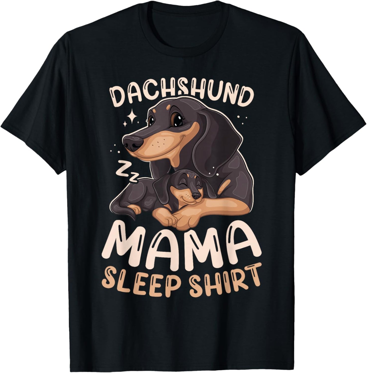 Best Dachshund Mama Sleep Shirt Dog with Puppy T-Shirt - T-Shirt | Black