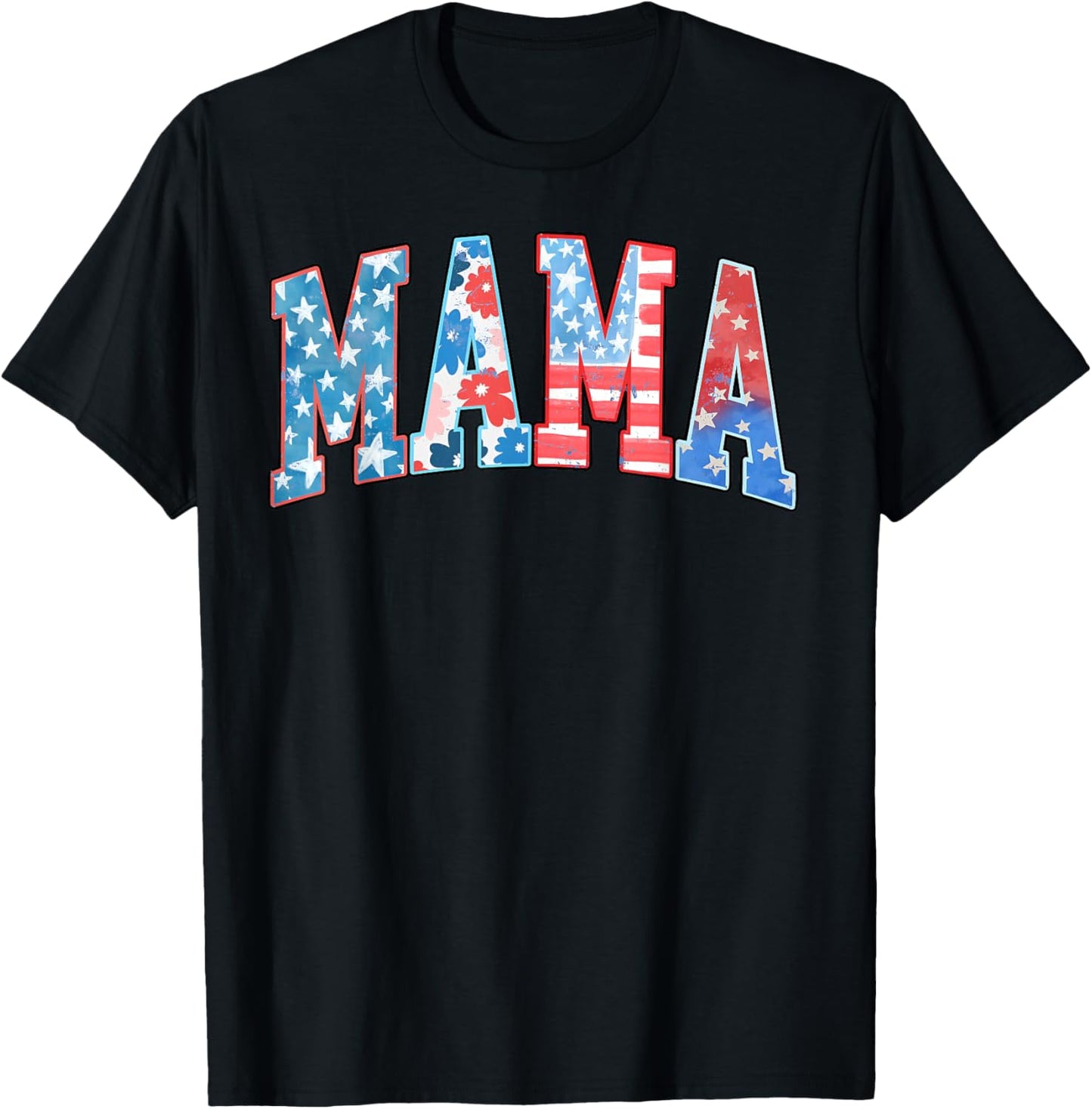 American Mama Patriotic Red White Blue America 4th of July T-Shirt - T-Shirt | Black