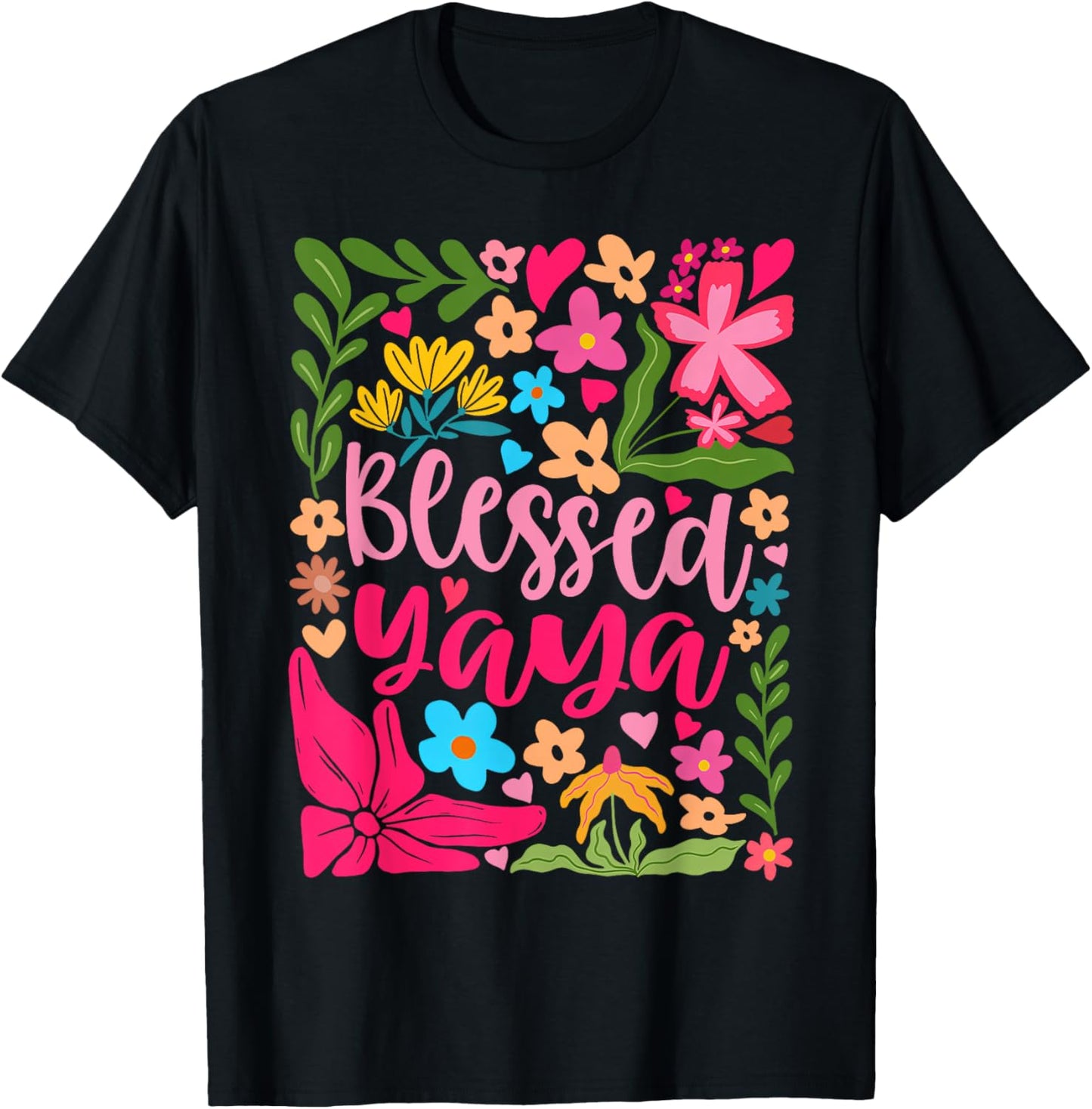 Blessed Yaya Retro Boho Flowers Floral Mother's Day T-Shirt - T-Shirt | Black