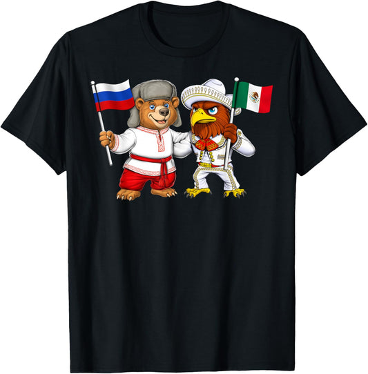 Russia Mexico Flag Mexican Russian Roots Mexican Heritage T-Shirt - T-Shirt | Black