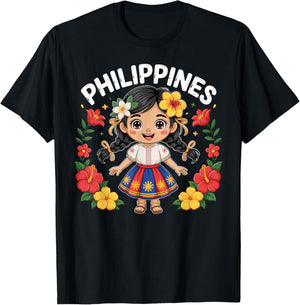 Philippines Flag Culture Pride Cute Filipina Girl for Kids T-Shirt - T-Shirt | Black
