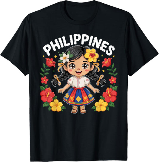 Philippines Flag Culture Pride Cute Filipina Girl for Kids T-Shirt - T-Shirt | Black