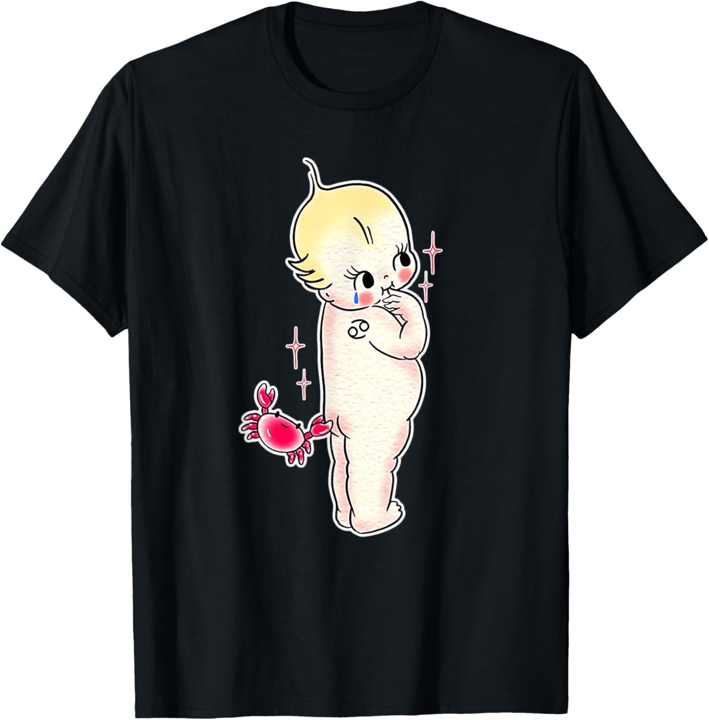 Kewpie Baby Cance Zodiac Crab Traditional Tattoo Flash T-Shirt - T-Shirt | Black